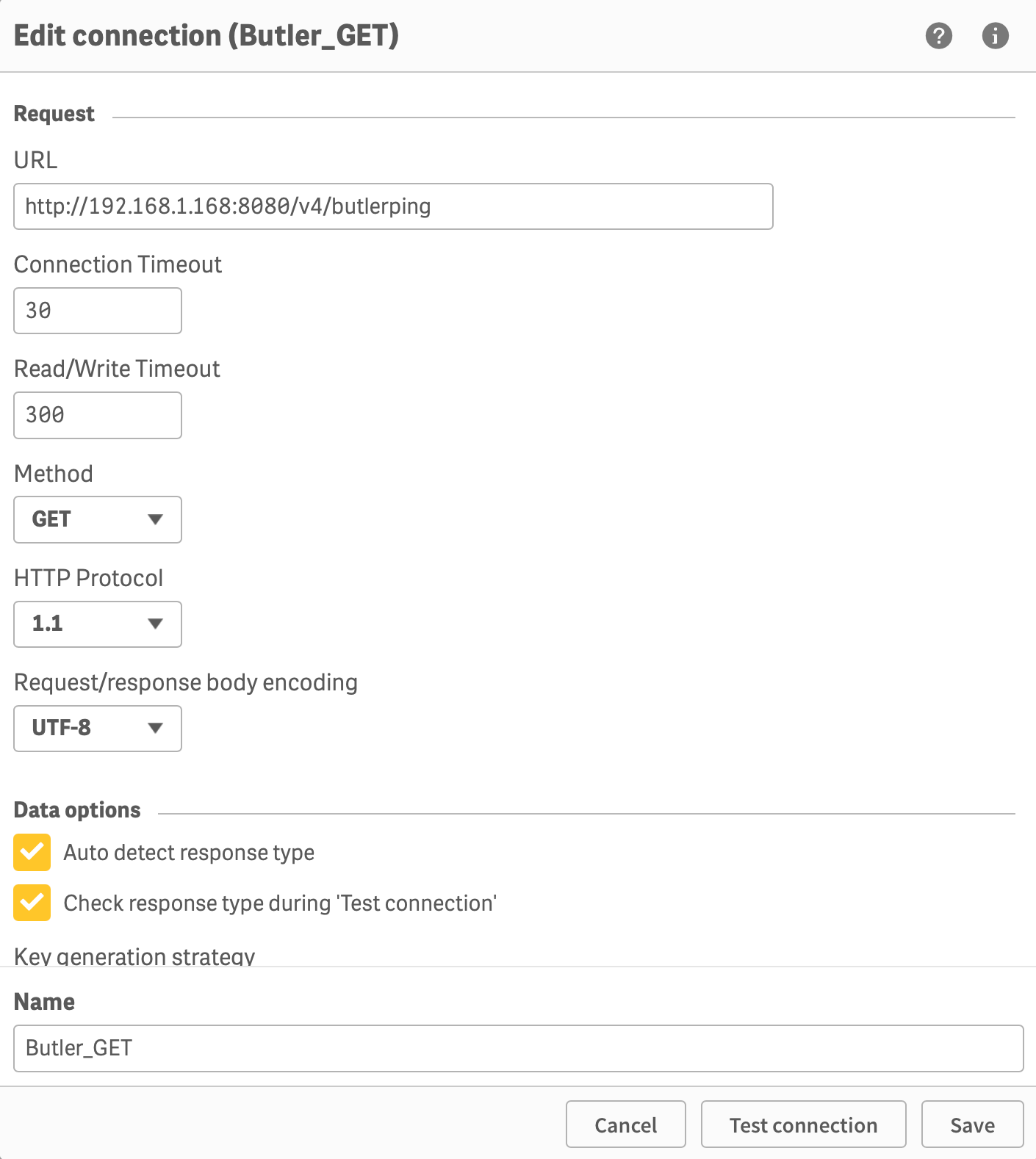 Creating the Butler_GET data connection Creating the Butler_GET data connection