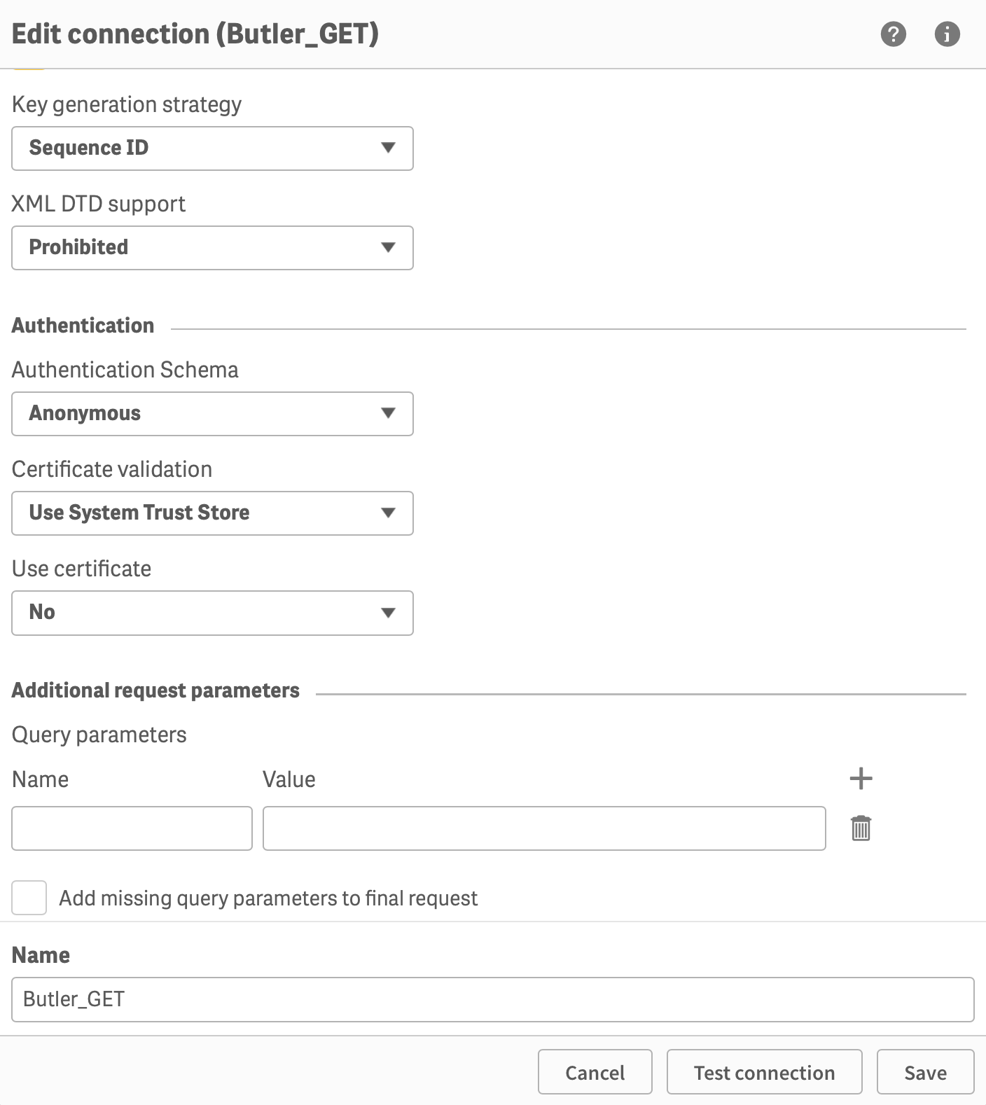 Creating the Butler_GET data connection Creating the Butler_GET data connection