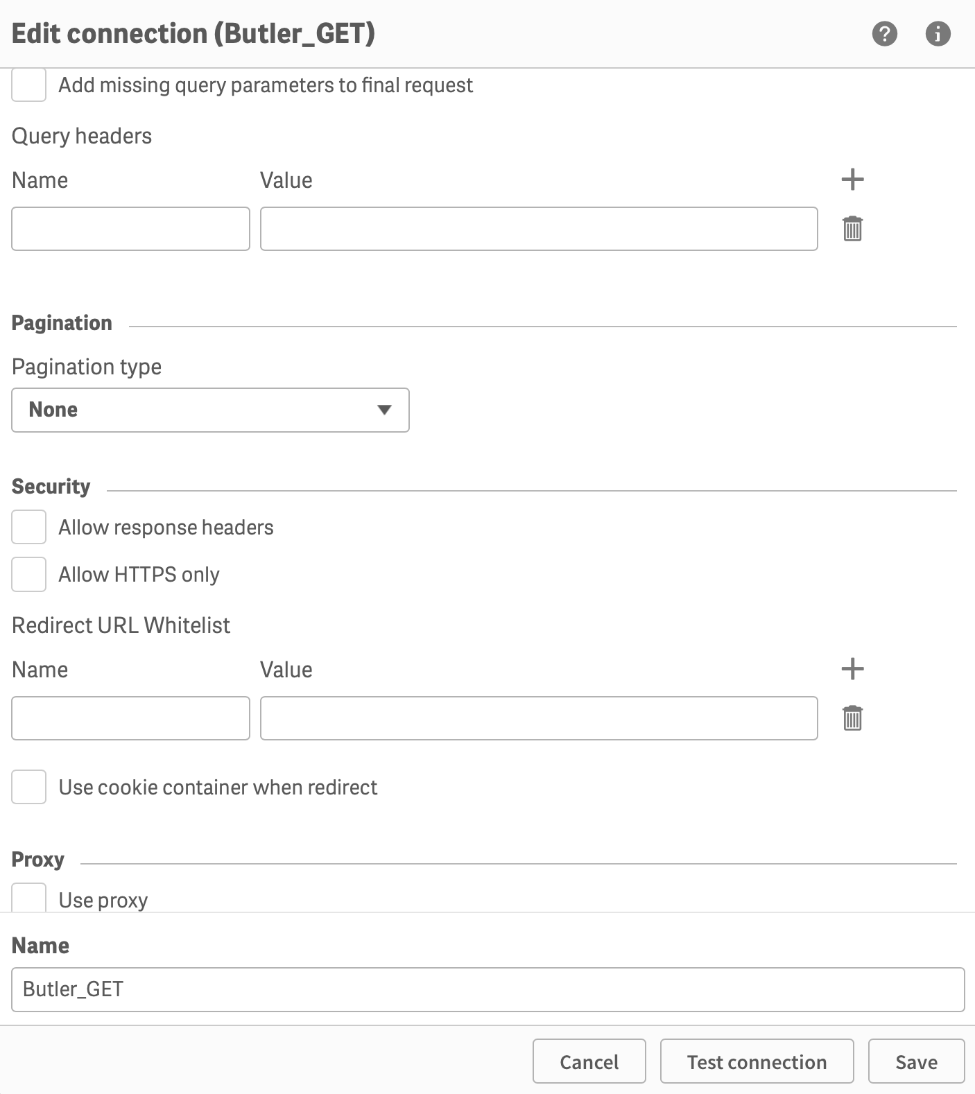 Creating the Butler_GET data connection Creating the Butler_GET data connection