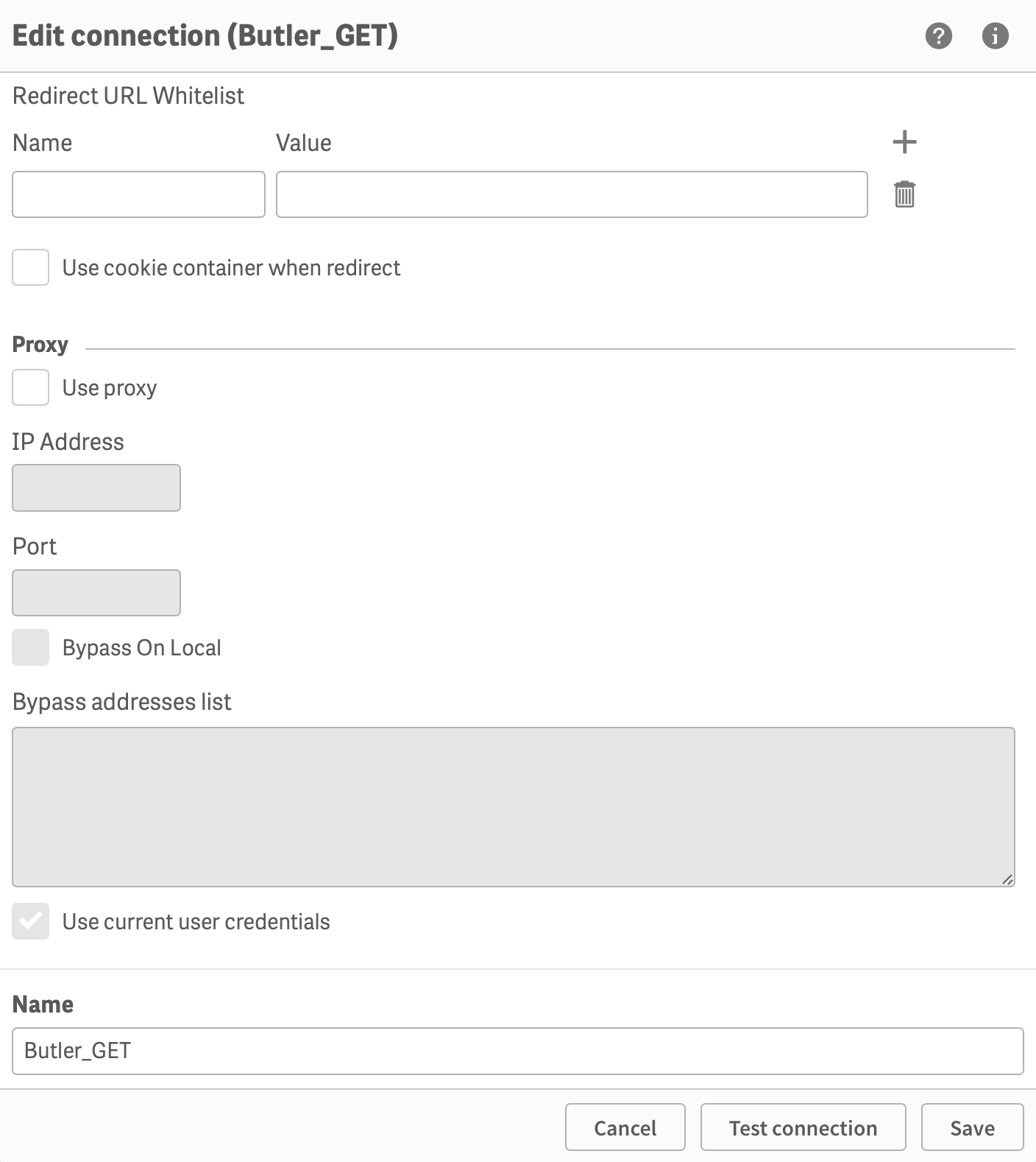 Creating the Butler_GET data connection Creating the Butler_GET data connection