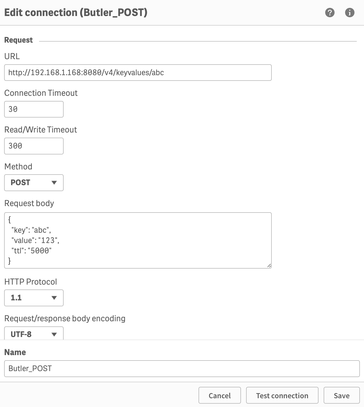 Creating the Butler_POST data connection Creating the Butler_POST data connection