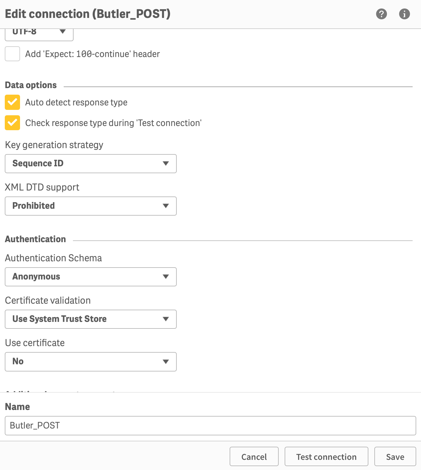Creating the Butler_POST data connection Creating the Butler_POST data connection