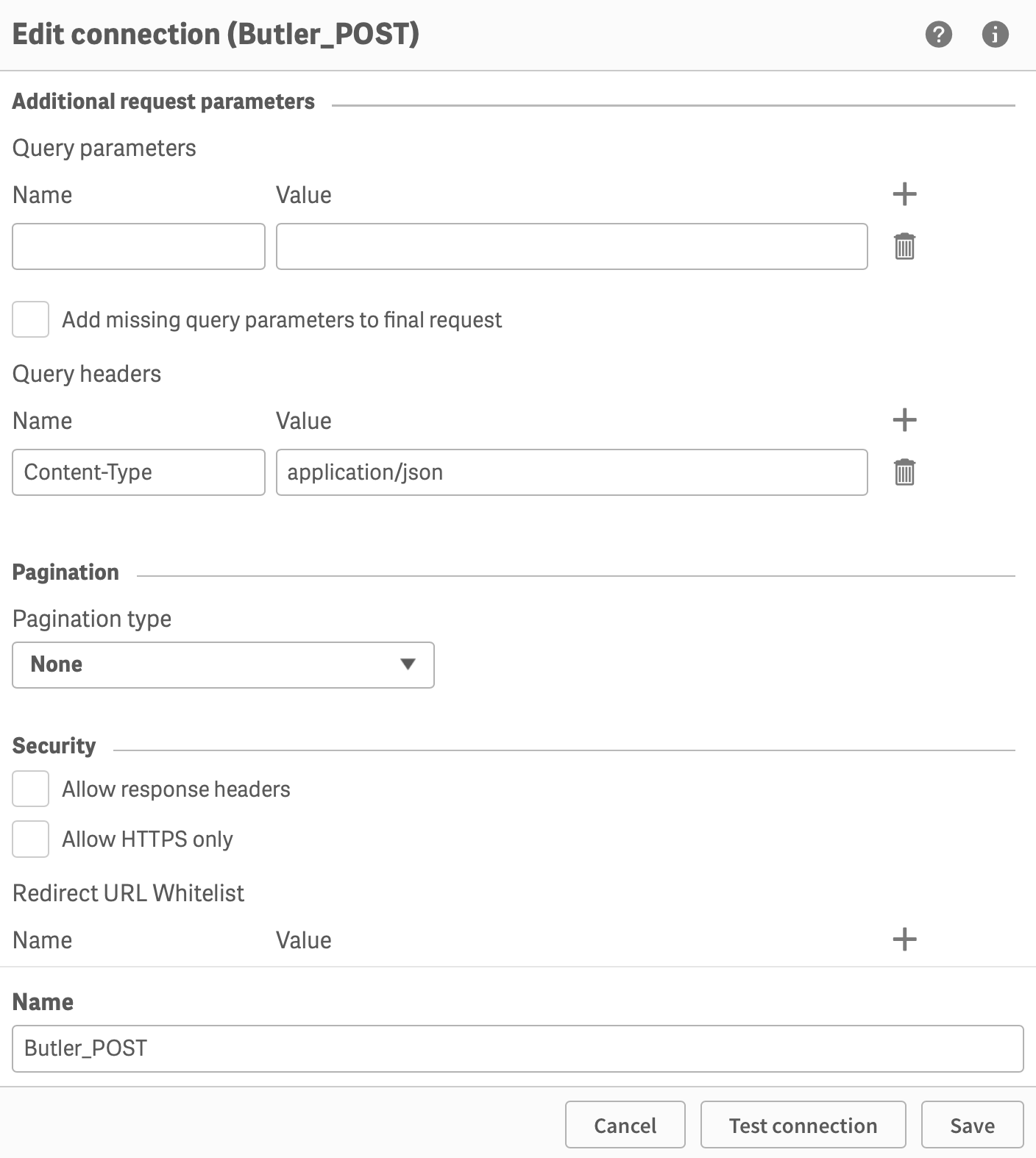 Creating the Butler_POST data connection Creating the Butler_POST data connection