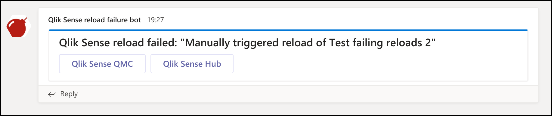 Reload failed alert Teams message